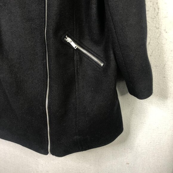 Old Navy Coat Womens 1X Plus Black Wool Blend Asymmetrical Zip Moto Zip Pockets - Picture 9 of 16